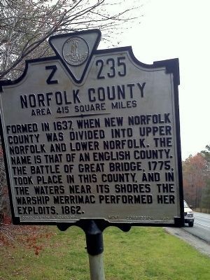 Nansemond County / Norfolk County Marker. Click for full size. Nansemond County / Norfolk County Marker image. Click for full size.