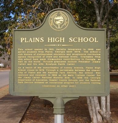 Plains High School Marker, Side 1 image. Click for full size.