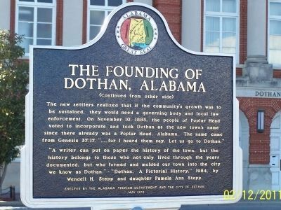 The Founding of Dothan, Alabama Marker - Side B image. Click for full size.