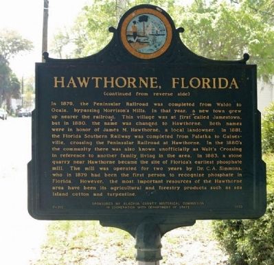 Hawthorne Marker, reverse side. Click for full size. Hawthorne Marker, reverse side image. Click for full size.
