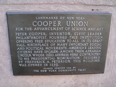 Cooper Union Marker image. Click for full size.