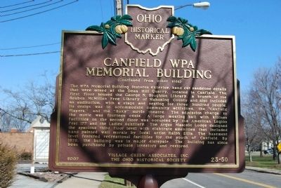 Canfield WPA Memorial Building Marker. Click for full size. Canfield WPA Memorial Building Marker image. Click for full size.
