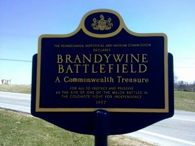 Brandywine Battlefield A Commonwealth Treasure Marker. Click for full size. Brandywine Battlefield A Commonwealth Treasure Marker image. Click for full size.