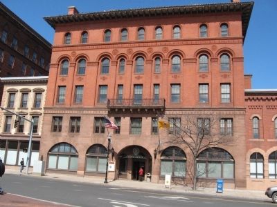 New Britain City Hall, across West Main Street from the marker. Click for full size. New Britain City Hall, across West Main Street from the marker image. Click for full size.