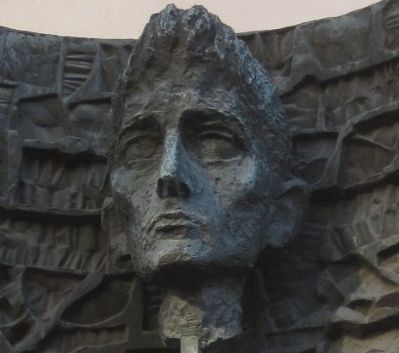Franz Kafka - closeup of bust on marker image. Click for full size.
