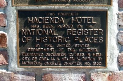 Hacienda Hotel NRHP Plaque image. Click for full size.