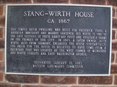 Stang-Wirth House Marker image. Click for full size.