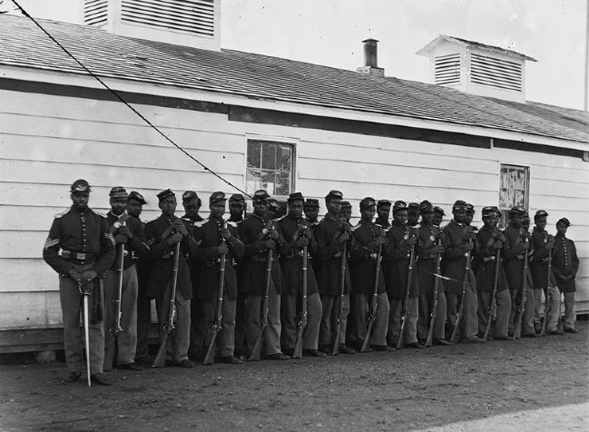 E Company, 4th U.S. Colored Infantry - detachment on duty at Fort Lincoln in 1864. image. Click for full size.