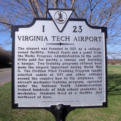 Virginia Tech Airport Marker image. Click for full size.