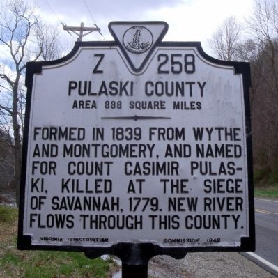 Pulaski County Marker (reverse) image. Click for full size.