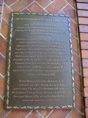 History of Madronia Cemetery Marker. Click for full size. History of Madronia Cemetery Marker image. Click for full size.
