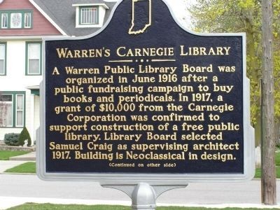 Warren's Carnegie Library Marker - Side A image. Click for full size.