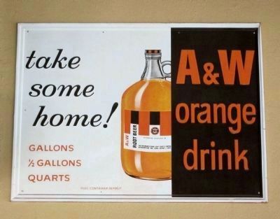 Vintage A&W Orange Drink advertising sign image. Click for full size.