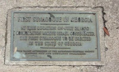 First Synagogue in Georgia Marker. Click for full size. First Synagogue in Georgia Marker image. Click for full size.