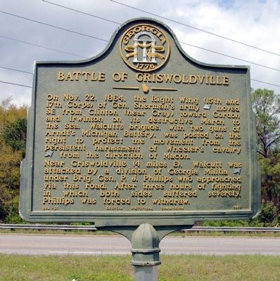 Battle of Griswoldville Marker. Click for full size. Battle of Griswoldville Marker image. Click for full size.