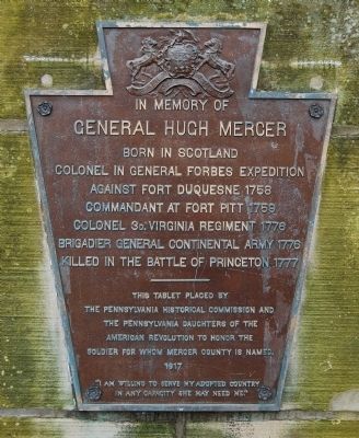 General Hugh Mercer Plaque image. Click for full size.