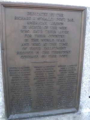 McNally Plaza World War I Memorial Marker. Click for full size. McNally Plaza World War I Memorial Marker image. Click for full size.