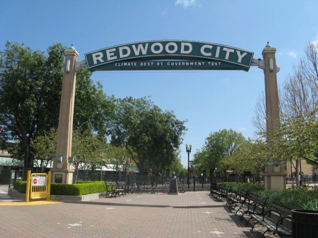 Redwood City Arch and Marker image. Click for full size.