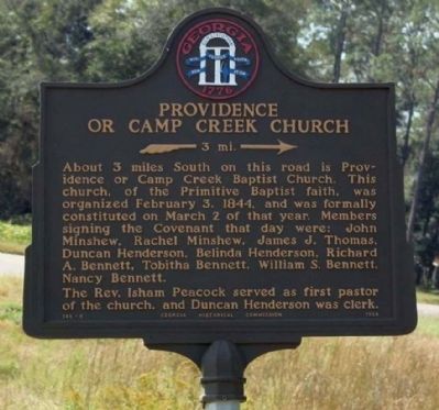 Providence Or Camp Creek Church Marker. Click for full size. Providence Or Camp Creek Church Marker image. Click for full size.