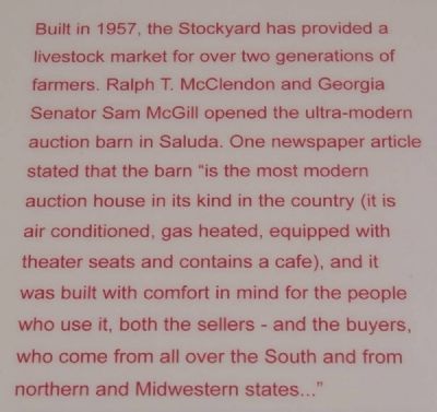 Saluda County Stockyard and Livestock Market Marker image. Click for full size.