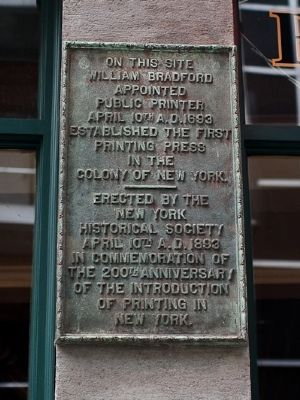 First Printing Press in New York Colony Marker image. Click for full size.
