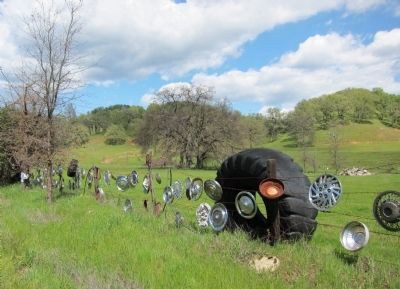 About a quarter mile of hubcaps line the east side of Pope Valley Road image. Click for full size.