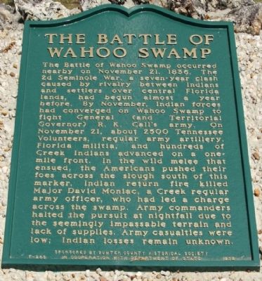 The Battle of Wahoo Swamp Marker. Click for full size. The Battle of Wahoo Swamp Marker image. Click for full size.
