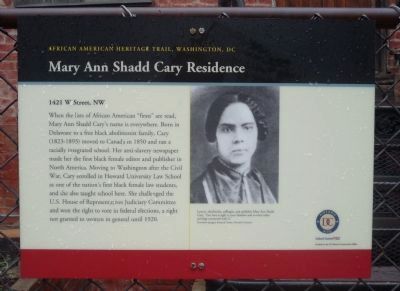 Mary Ann Shadd Cary Residence Marker. Click for full size. Mary Ann Shadd Cary Residence Marker image. Click for full size.
