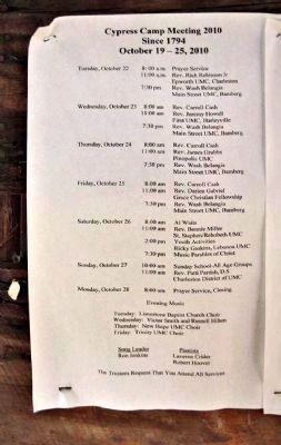 Cypress Methodist Camp Ground Agenda from 2010 image. Click for full size.