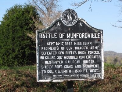 Battle of Munfordville Marker. Click for full size. Battle of Munfordville Marker image. Click for full size.