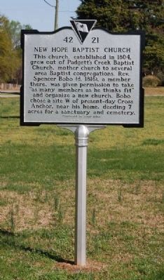 New Hope Baptist Church Marker -<br>Front image. Click for full size.