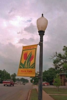 Rock Cafe Flag, along old Route 66 (Main Street). Click for full size. Rock Cafe Flag, along old Route 66 (Main Street) image. Click for full size.