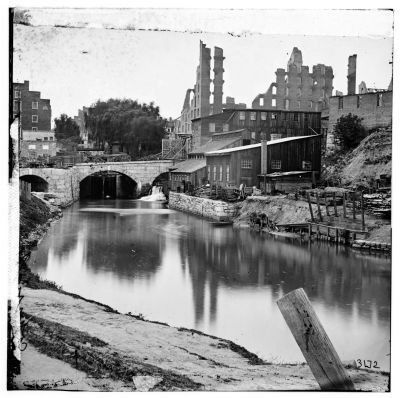 Richmond, Va. View on James River and Kanawha Canal near Haxall Flour Mills; ruins of Gallego Mills image. Click for full size.