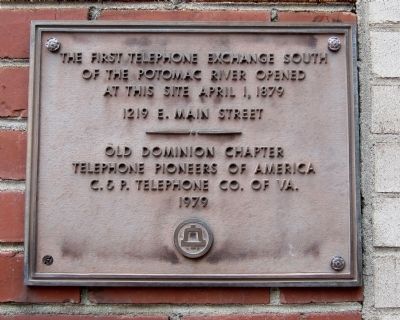 The First Telephone Exchange South of the Potomac River Marker image. Click for full size.