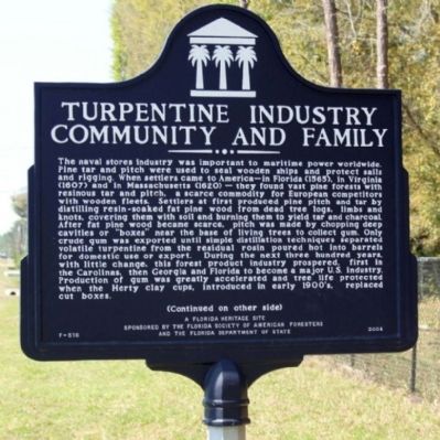 Turpentine Industry Community and Family Marker image. Click for full size.