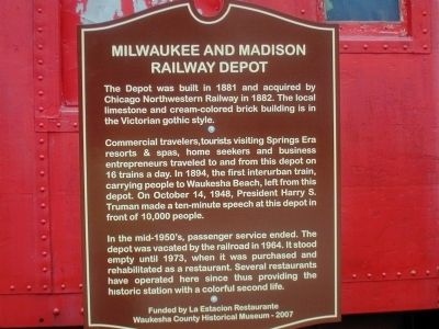 Milwaukee and Madison Railway Depot Marker image. Click for full size.