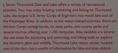 Thurmond Dam and Lake Marker. Click for full size. Thurmond Dam and Lake Marker image. Click for full size.