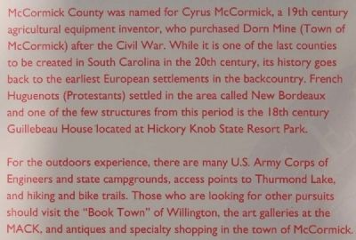 McCormick County Marker image. Click for full size.