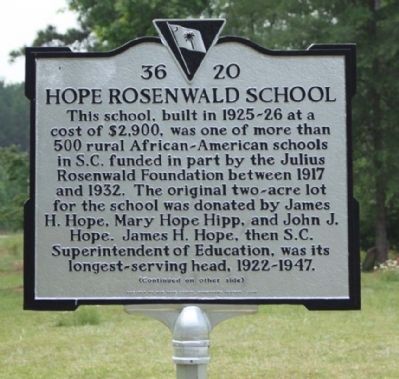Hope Rosenwald School Marker. Click for full size. Hope Rosenwald School Marker image. Click for full size.