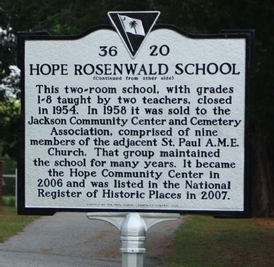 Hope Rosenwald School Marker, reverse side. Click for full size. Hope Rosenwald School Marker, reverse side image. Click for full size.