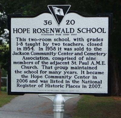 Hope Rosenwald School Marker, reverse side image. Click for full size.
