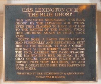 The Legend of the "Blue Ghost" - plaque displayed on the carrier's hanger deck. image. Click for full size.