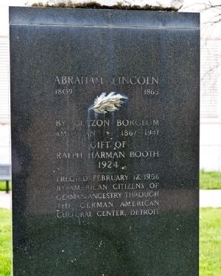 Veterans' Memorial Building Inscription on bust of President Lincoln image. Click for full size.
