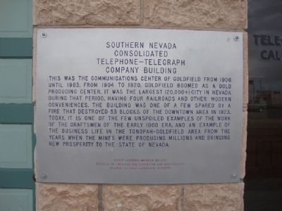 Southern Nevada Consolidated Telephone-Telegraph Company Building Marker. Click for full size. Southern Nevada Consolidated Telephone-Telegraph Company Building Marker image. Click for full size.