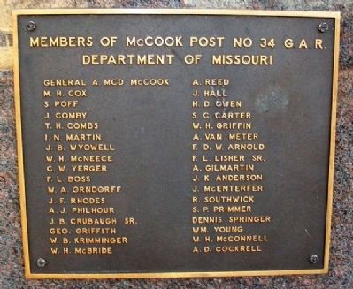 McCook Post No. 34 G.A.R. Members on Civil War Memorial. Click for full size. McCook Post No. 34 G.A.R. Members on Civil War Memorial image. Click for full size.
