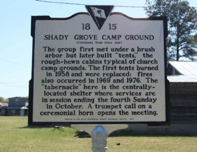 Shady Grove Camp Ground Marker, reverse side image. Click for full size.