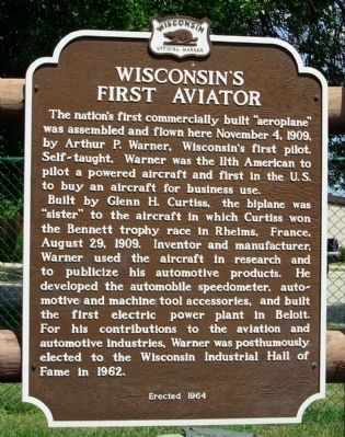 Wisconsin's First Aviator Marker image. Click for full size.