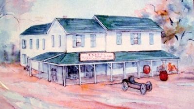 Drawing of Ebenezer Capps' Store on Marker image. Click for full size.
