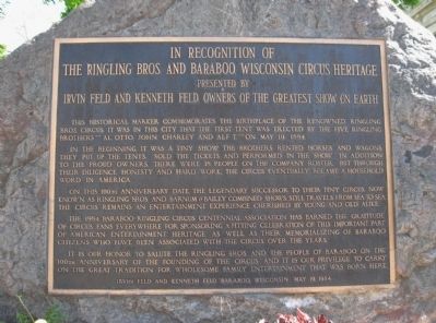 The Ringling Bros. and Baraboo, Wisconsin Circus Heritage Marker image. Click for full size.