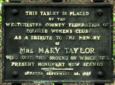 Tablet honoring Mrs. Mary Taylor who donated the land for the Andr Captors Monument image. Click for full size.